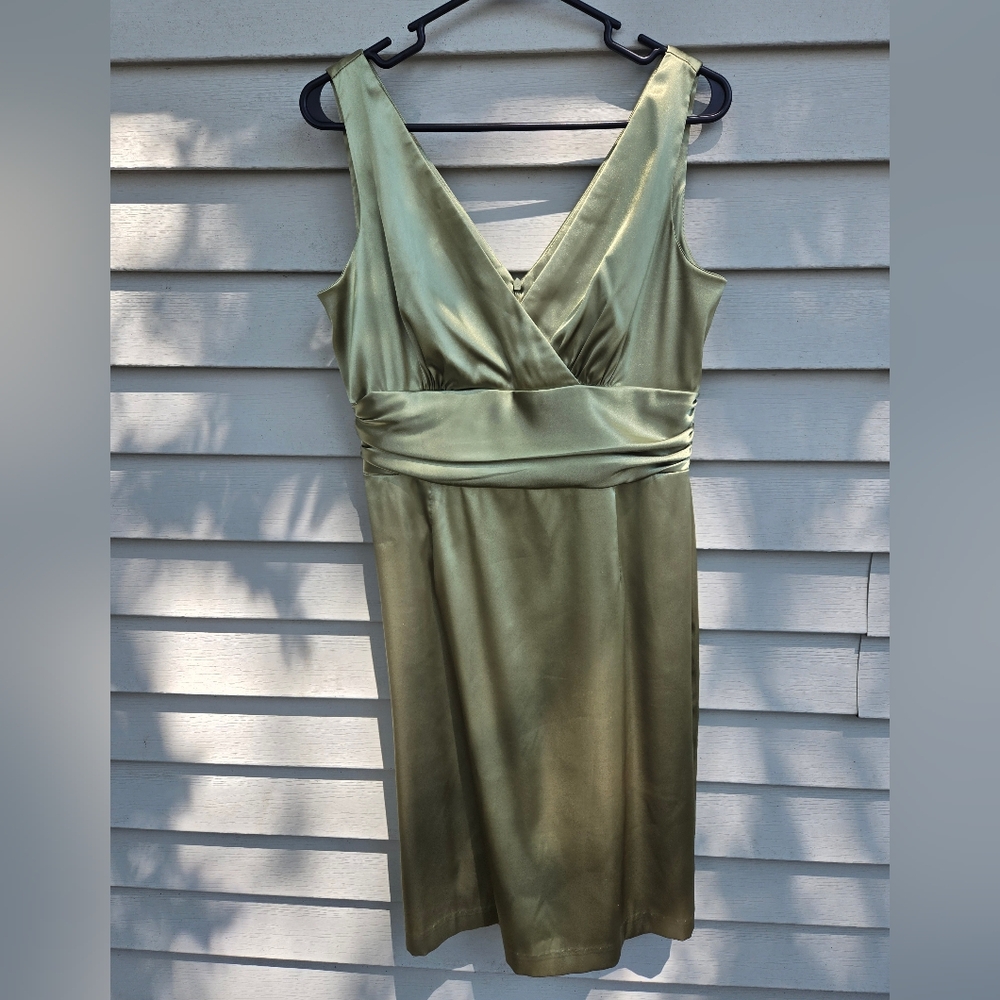 Eliza J New York Satin Midi Dress in Olive Green - Picture 2 of 10